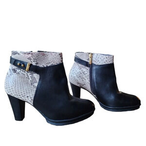 Gacel Black Animal Print Ankle Boots Booties Zip Size 38 US 7.5